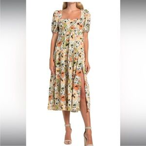 Astr Floral Midi Dress in Sage, Peach & Cream